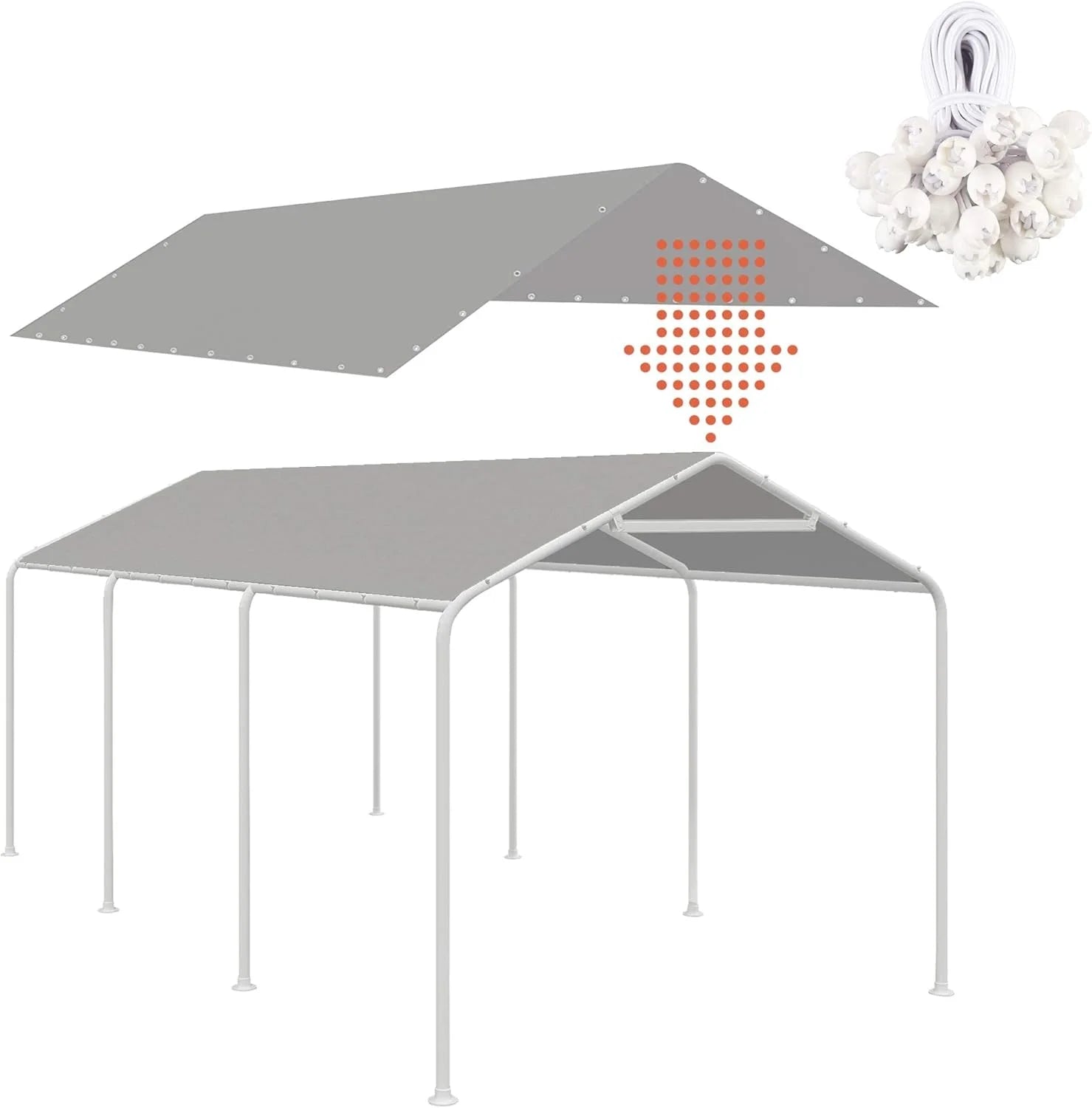 New Arrivals 10 x 20 Ft Carport Replacement Canopy Cover Garage Top Tent Shelter Tarp with Free 44 Ball Bungee Cords