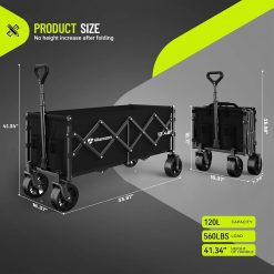 New Arrivals HIKEMOON 34" Extra Long Folding Wagon Wide Wheels, 120L 360LBS Black