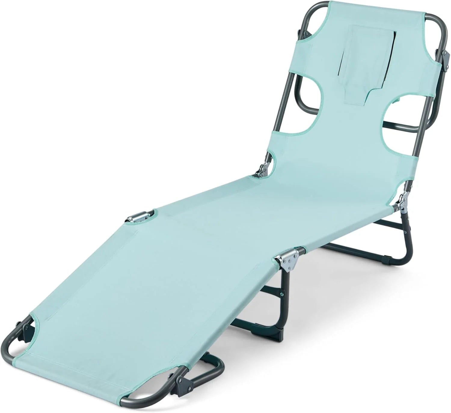 Outdoor Lounge Tanning Chair, Foldable Chaise with Multi-Angle Backrest, Portable with Carry Strap, 1-Pack