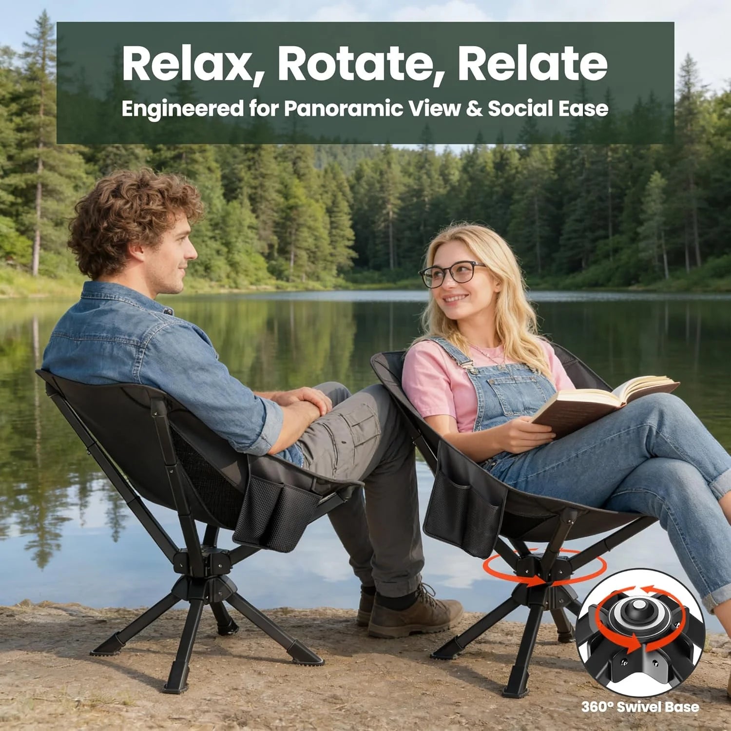 Feelnais Portable Camping Chairs Compact, 360° Swivel Folding Chair, Lightweight 3.5lbs, Metal Frame Holds up to 330lbs bifanuoyard - Image 5