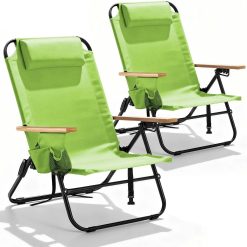 Canpsky 2 Pack Premium 5-Position Reclining Camping Chair, Portable Folding Lightweight Outdoor Chair with Wooden bifanuoyard