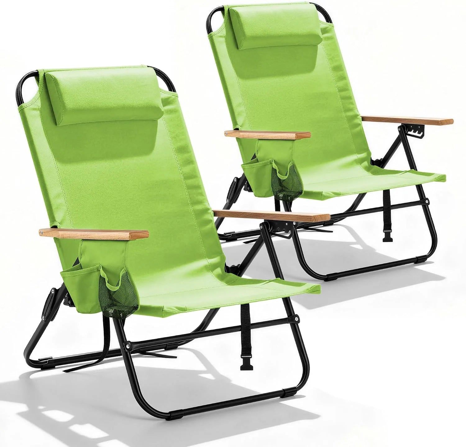 Canpsky 2 Pack Premium 5-Position Reclining Camping Chair, Portable Folding Lightweight Outdoor Chair with Wooden bifanuoyard