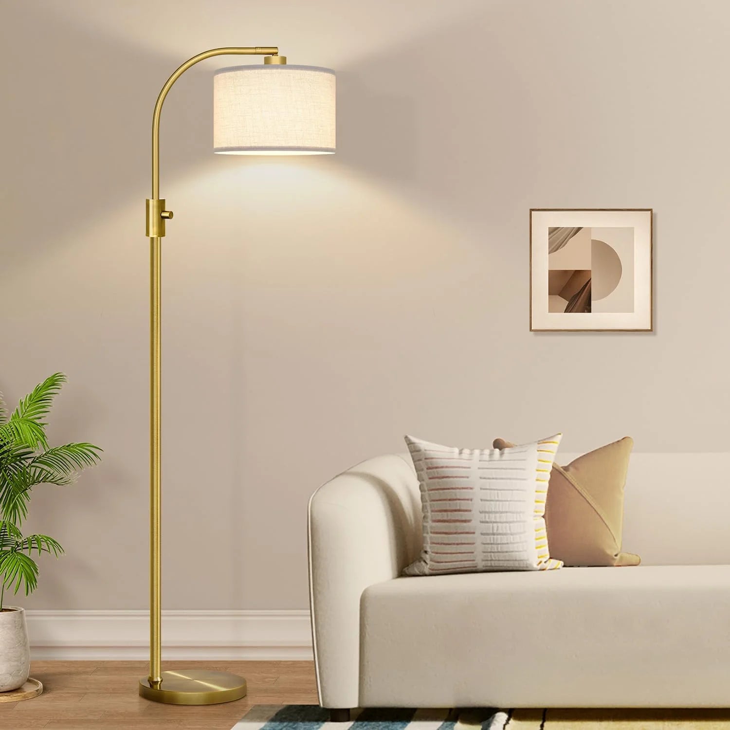 Nintiue Upgraded Modern Arc Dimmable Tall Standing Floor Lamp with Linen Shade, Bulb Included bifanuoyard