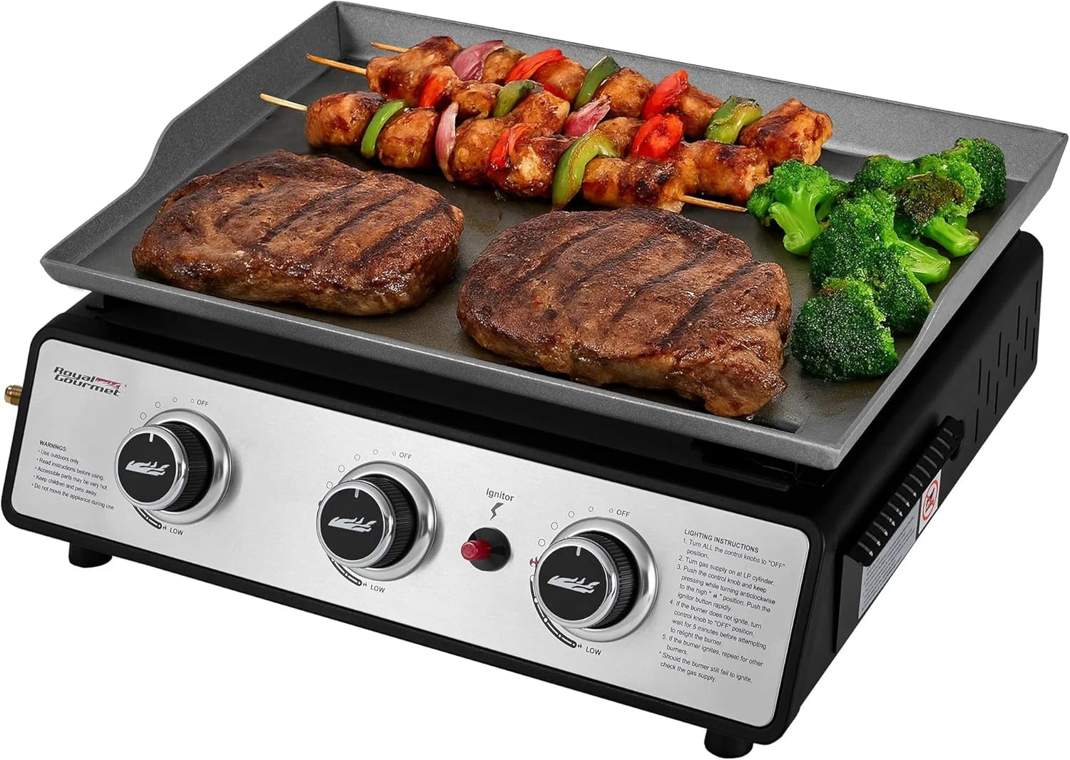 Royal Gourmet PD1301S Portable 3-Burner Tabletop Gas Griddle, 25, 500 BTU Cooking Power, 304 Sq. In. Cooking Surface bifanuoyard