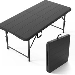 Alternative view of New Arrivals VINGLI 4 FT Plastic Folding Camping Table,3-Level Adjustable Height, Portable in/Outdoor Party Picnic Dining Desk