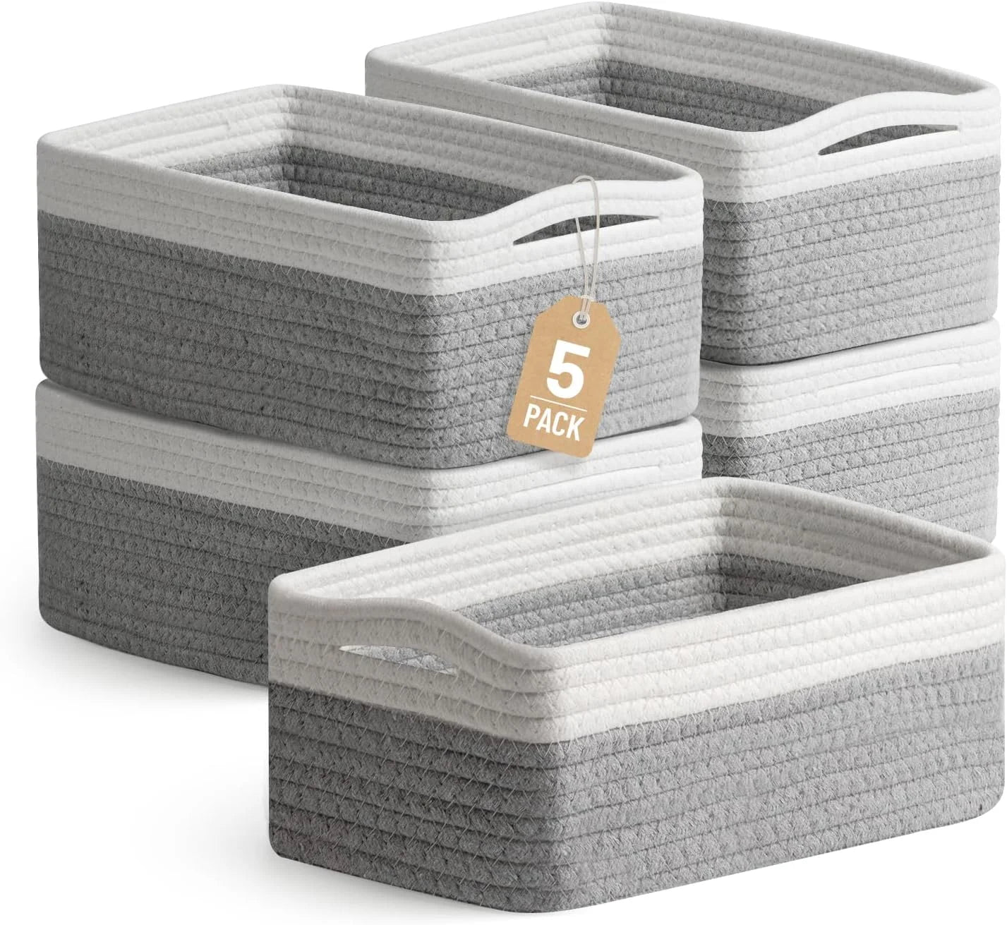 5 Pack Small Woven Storage Baskets for Shelves, Gift Baskets Empty, 11.8×7.9×4.7, Decorative Cotton Rope Baskets bifanuoyard - Image 3