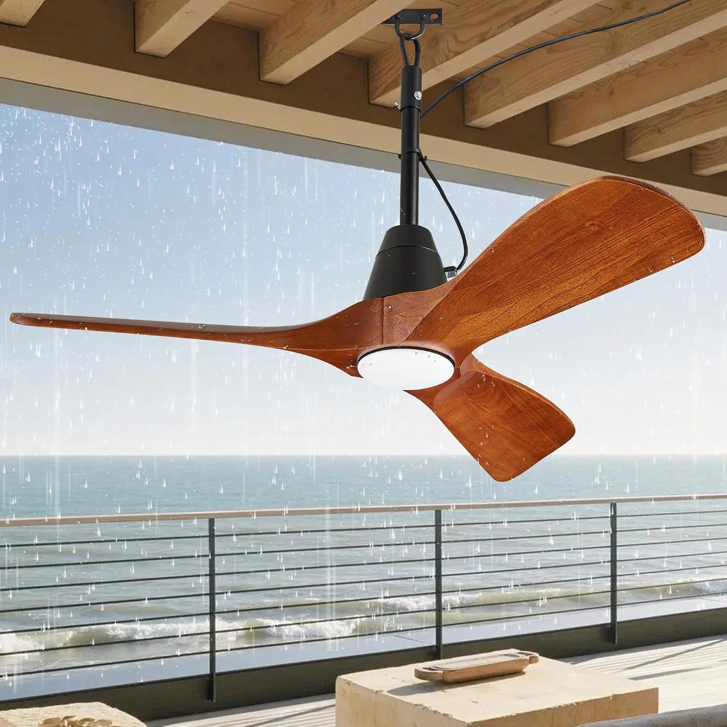 New Arrivals 3 Blades Wood Outdoor Ceiling Fan with Light for Patios, Farmhouse Rustic Ceiling Fans with Lights - Image 9