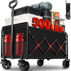 Wagons Carts Foldable, Collapsible Wagon, Foldable Wagon Cart with Wheels, Folding Wagons for Beach Camp Sports Garden