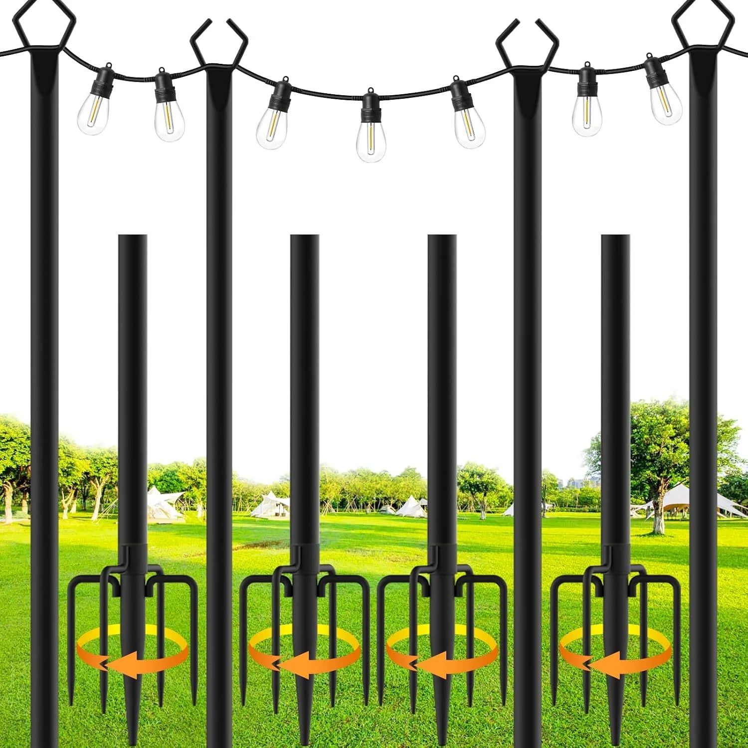 New Arrivals 4 Pack String Light Poles, 10 Ft Metal Poles with Fork for Outdoor String Lights - Image 3
