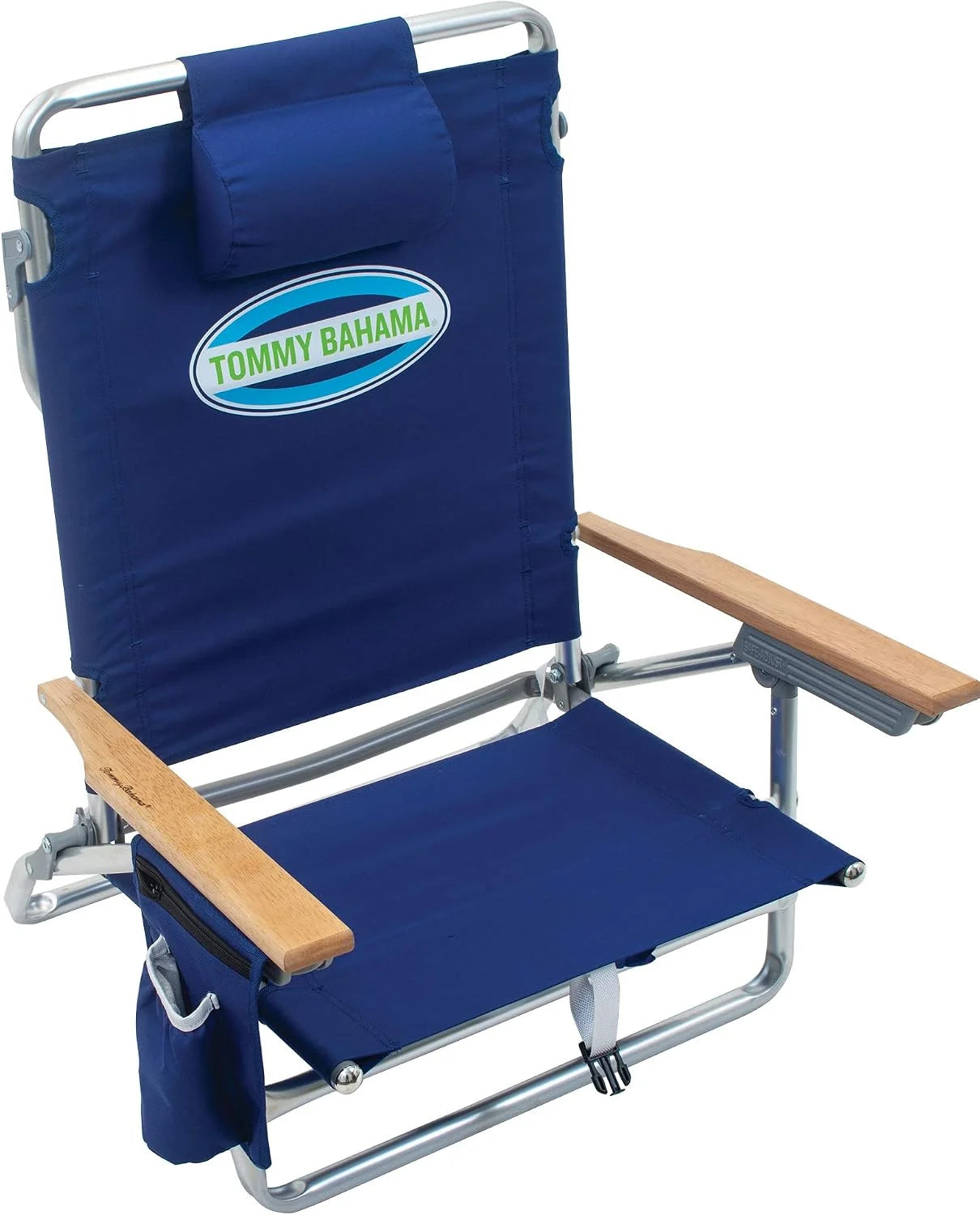 New Arrivals Bahama 5-Position Classic Lay Flat Folding Backpack Beach Chair, Polyester, Navy - Image 4