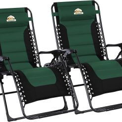 Oversized Padded Zero Gravity Lounge Chair, Foldable Patio Anti Gravity Reclining Chairs Folding Lawn Recliner