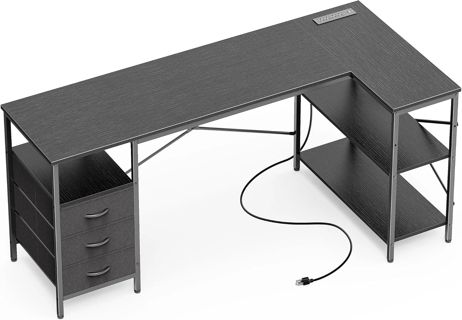 New Arrivals L Shaped Office Desk with Power Outlets, 47 Inch Computer Desk with 3 Drawers - Image 3