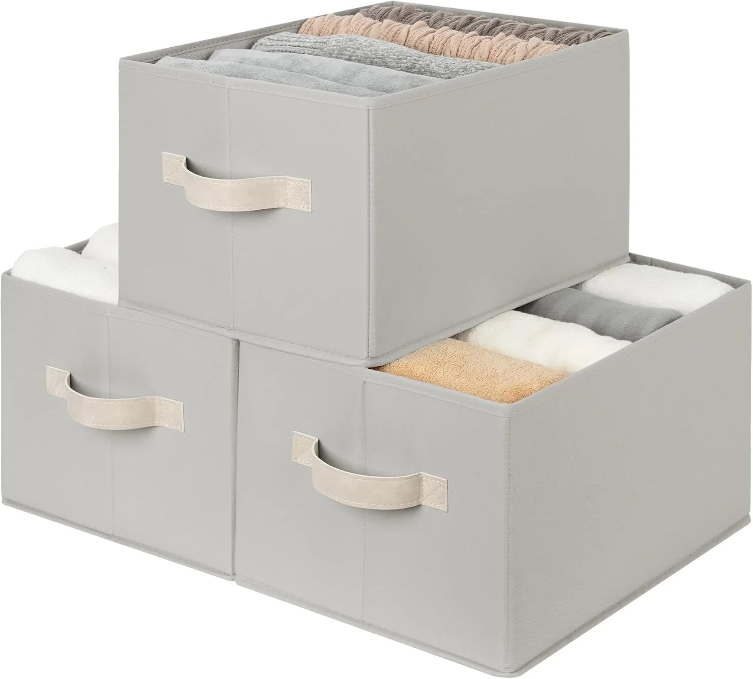 StorageWorks Fabric Storage Bins with Rope Handles, Beige, Extra Large, Collapsible Closet Storage Bins, Closet bifanuoyard - Image 8