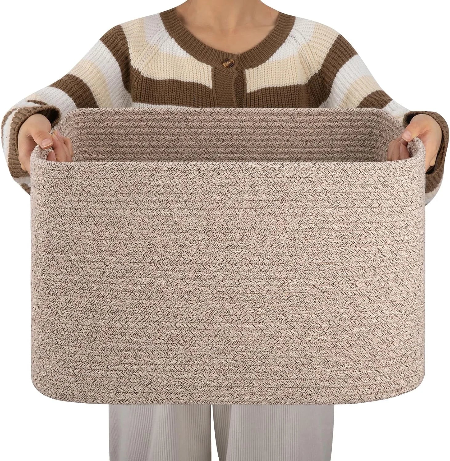 Large Blanket Basket, Storage Baskets with Handle, Rectangle Woven Cotton Rope Basket, Toy Organizer Bins, 22 x bifanuoyard - Image 12