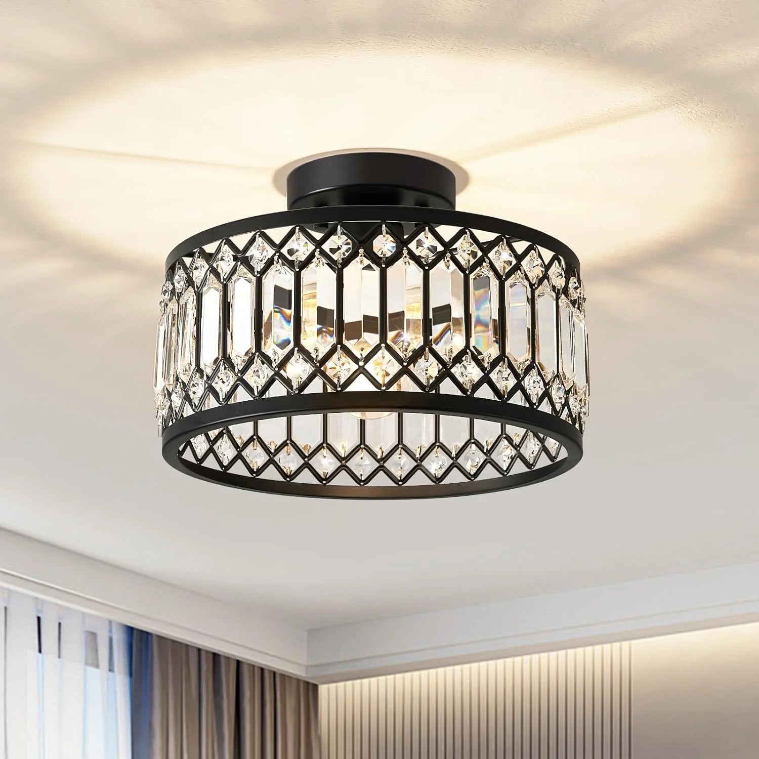 New Arrivals Crystal Black Ceiling Light, Modern Semi Flush Mount Ceiling Lighting Fixture - Image 7