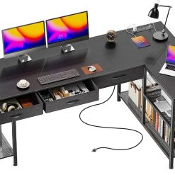 Alternative view of New Arrivals 55 Inch L Shaped Office Desk with Power Outlets and Type-C Port, Large Computer Gaming Desk with 3 Fabric