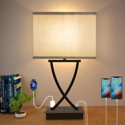 Alternative view of Fully Dimmable Medium Tables Lamp for Bedroom with Type C/USB Charging Port and 1 AC Outlet White Shade 21.38