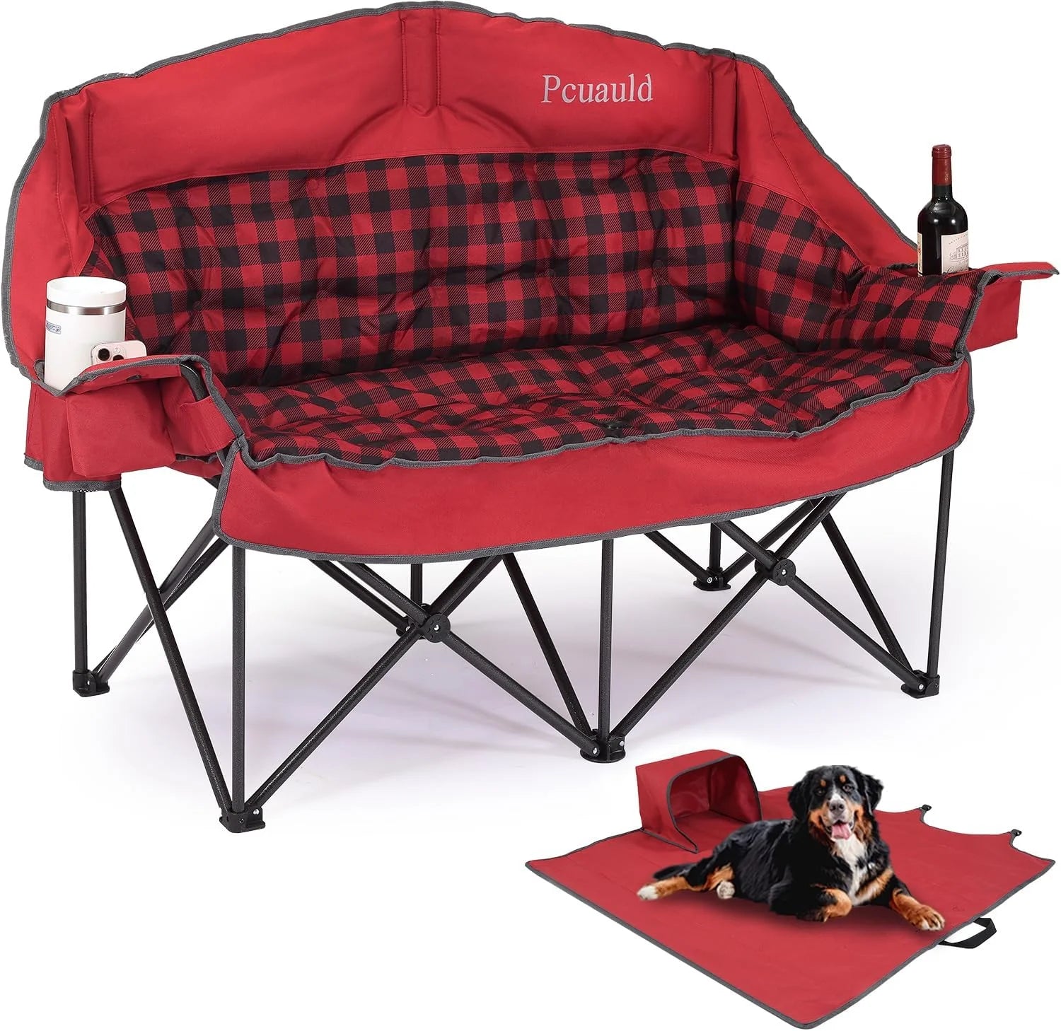 New Arrivals Camping Chair Padded Loveseat Camping Couch, Oversized 2 Person Camp Chairs with 2 in 1 Carry Bag