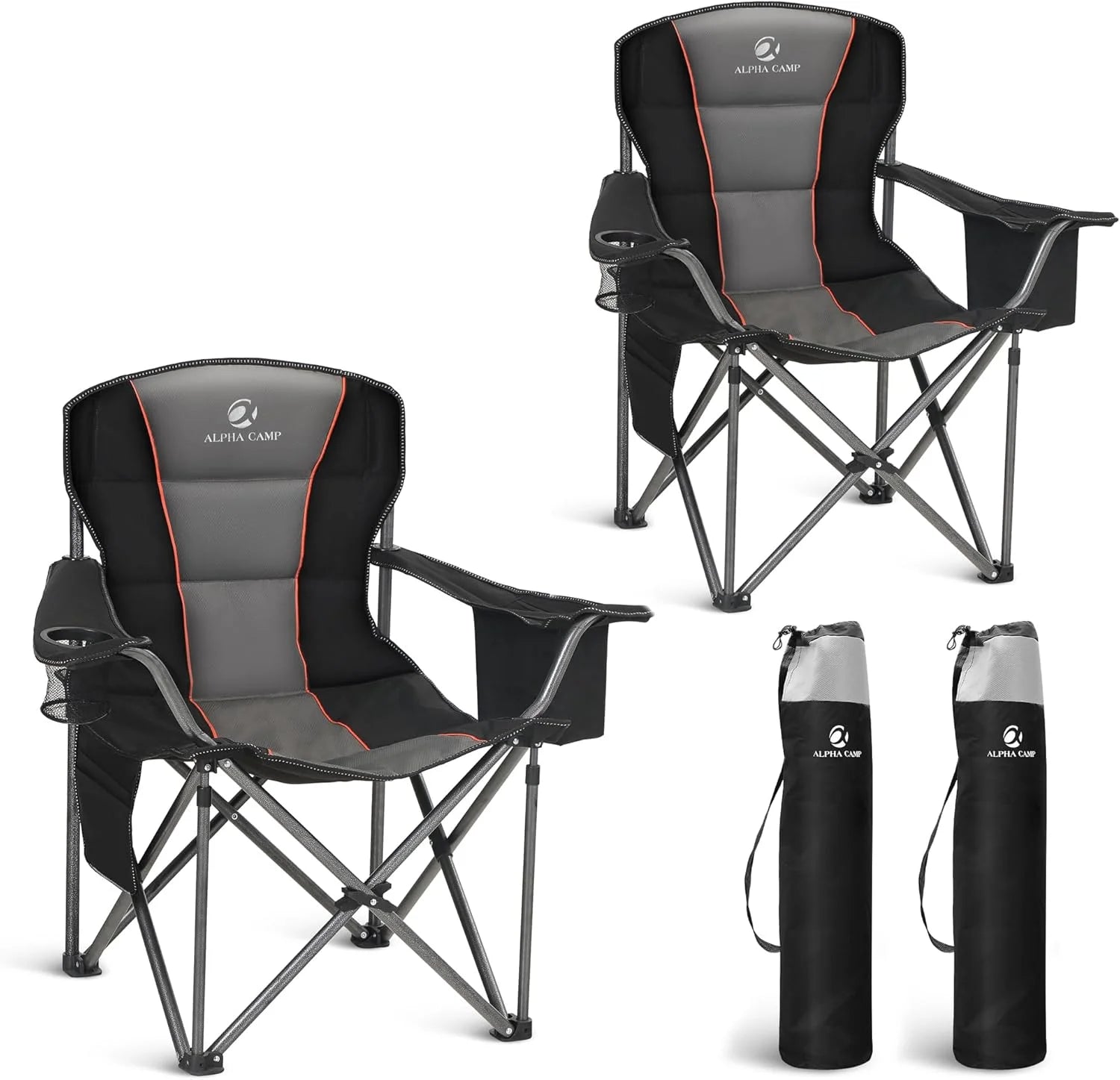 LET鈥橲 CAMP Folding Camping Chair Oversized Heavy Duty Padded Outdoor Chair with Cup Holder Storage and Cooler Bag bifanuoyard