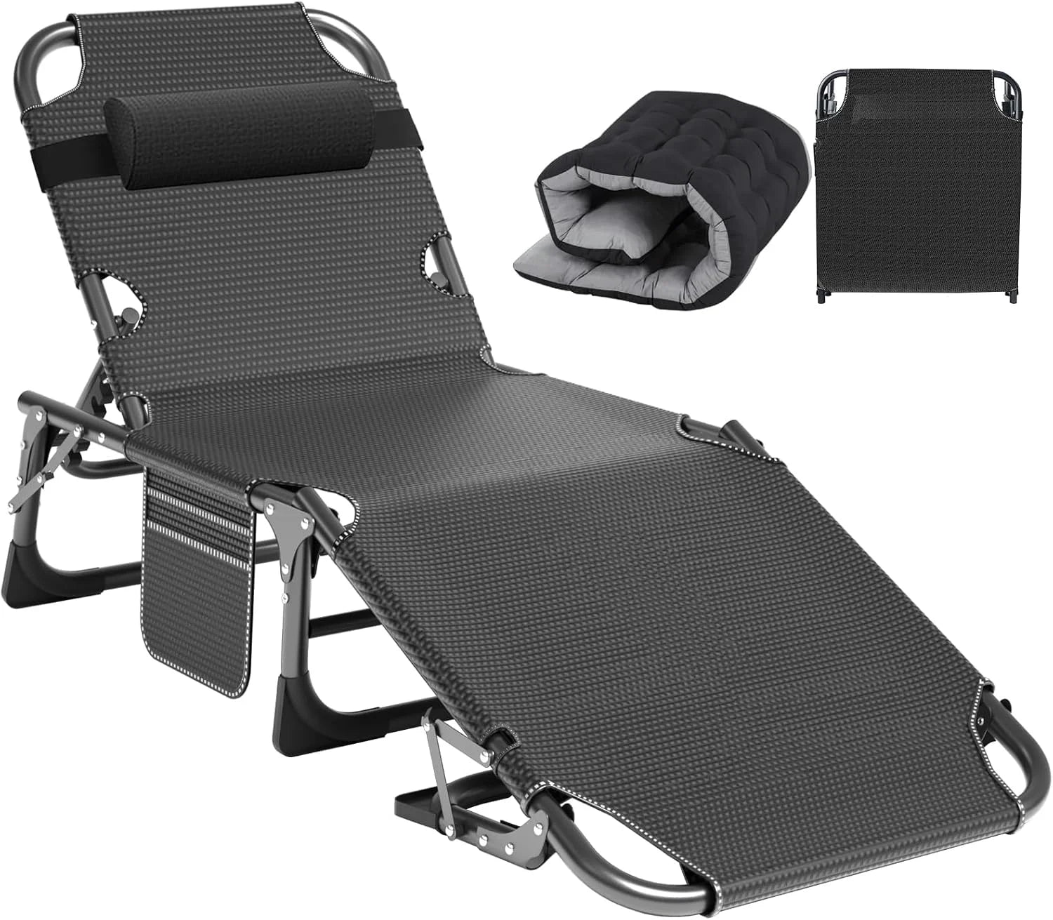 New Arrivals Heavy Duty Tanning Chair, Outdoor 5-Position Folding Chaise Lounge Chair with Pad, Portable Beach Lounge Chair - Image 6