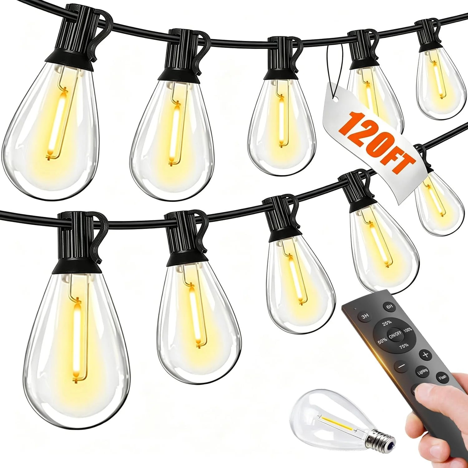Tenmiro 200FT LED Outdoor String Lights with Remote, 74+2 Shatterproof Bulbs Dimmable Timing 3 Light Modes Outside Patio bifanuoyard - Image 3