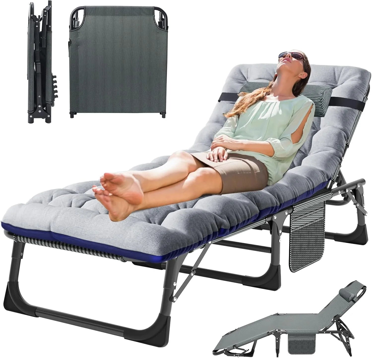 New Arrivals Folding Lounge Chair 5-Position, Folding Cot, Portable Outdoor Chaise Lounge Chair for Sun Tanning - Image 2