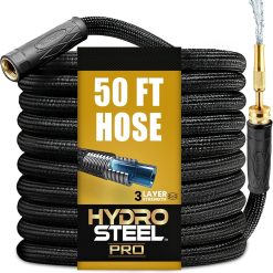 New Arrivals Hydrosteel PRO 100 Ft Heavy Duty Metal Garden Hose with Nozzle, Water Hose Made from 304 Stainless Steel, 5/8" Diameter bifanuoyard