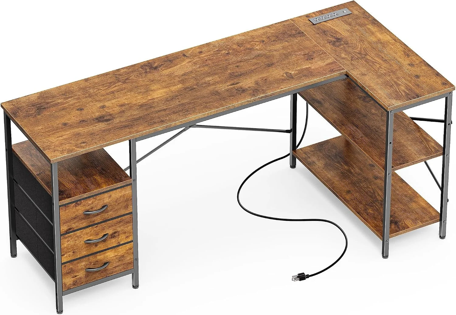 New Arrivals L Shaped Office Desk with Power Outlets, 47 Inch Computer Desk with 3 Drawers - Image 7