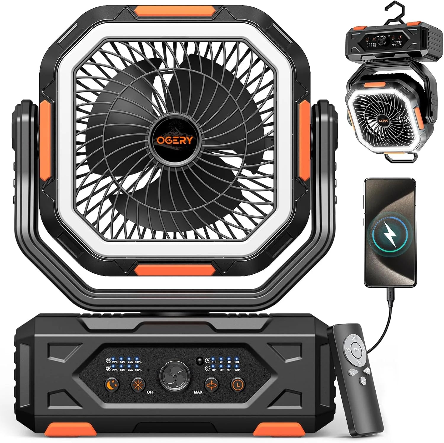 OGERY Portable Fan Rechargeable, 30000mAh Camping Fan for Tent, RV & Outdoor with Up to 322H Runtime bifanuoyard