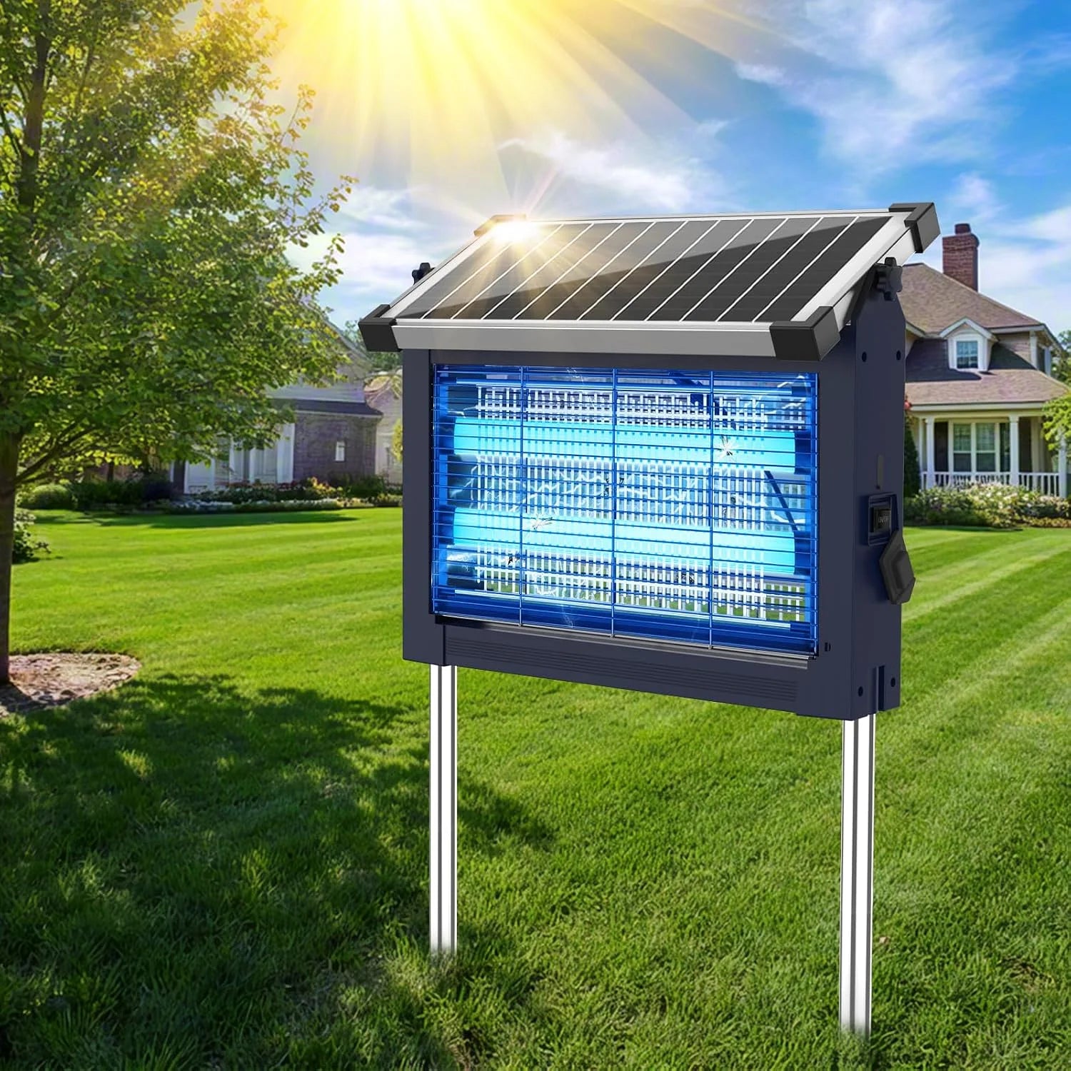 New Arrivals Solar Bug Zapper Outdoor, 4500V Mosquito Zapper Fly Trap for Patio, 10W Solar Panel, IPX5 Waterproof