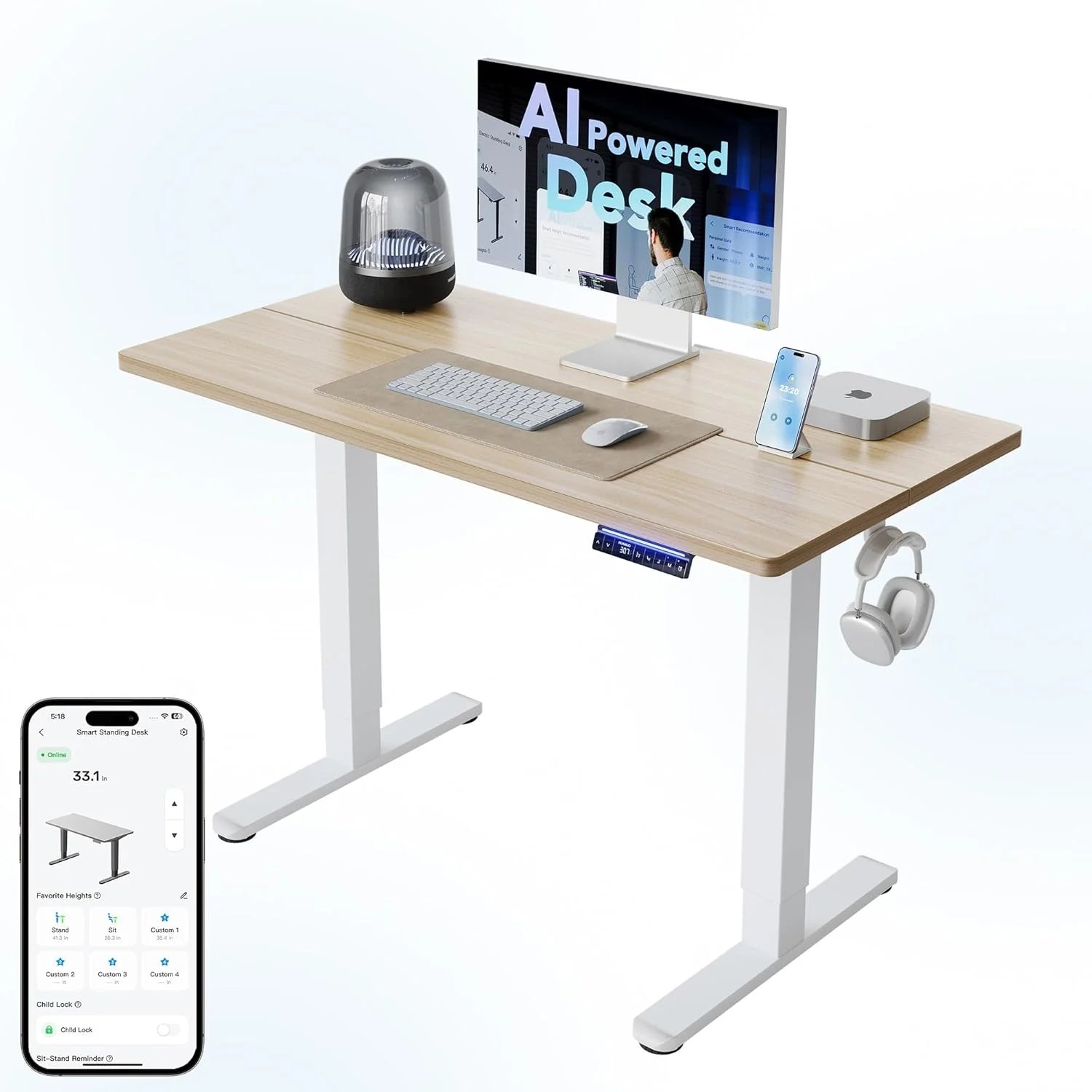 HUANUO 32 Small Electric Standing Desk Adjustable Height, 4 Memory Height Settings bifanuoyard - Image 6