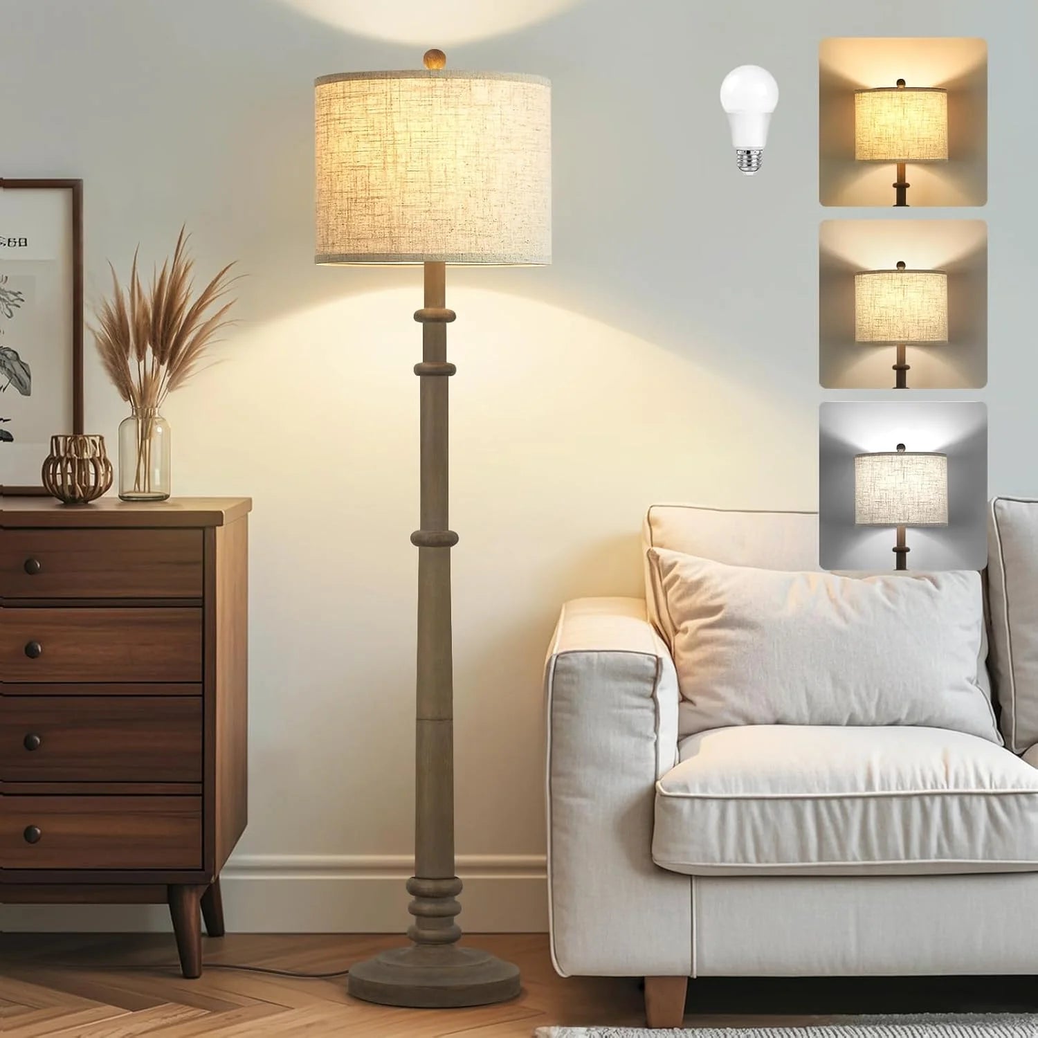 Floor Lamp, Vintage Standing Lamp Reading Light with Linen Shade Retro Tall Lamp for Bedroom Office bifanuoyard - Image 8