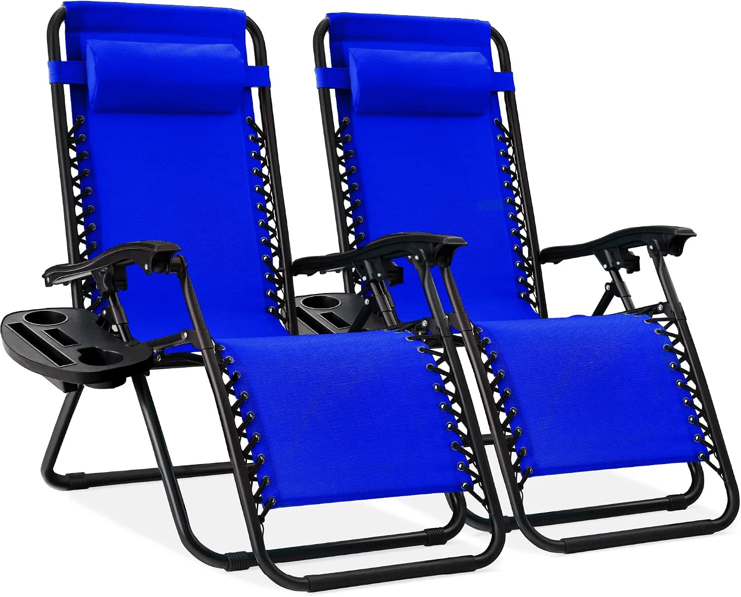 New Arrivals Choice Products Set of 2 Adjustable Steel Mesh Zero Gravity Lounge Chair Recliners w/Pillows and Cup Holder Trays - Image 35