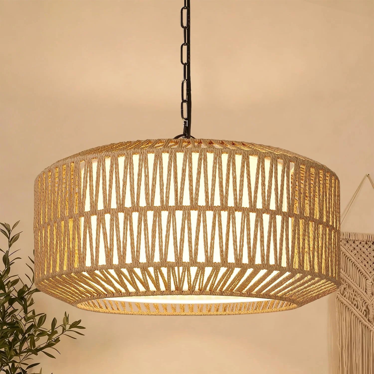 9-52 Height Adjustable Farmhouse Chandelier Light Fixture, 5-Light Rattan Boho Chandeliers for Dining Room bifanuoyard - Image 3