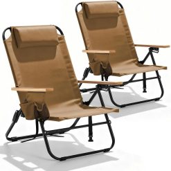 Alternative view of Canpsky 2 Pack Premium 5-Position Reclining Camping Chair, Portable Folding Lightweight Outdoor Chair with Wooden bifanuoyard