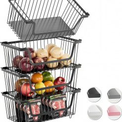 Alternative view of Stackable Wire Baskets Pantry Organizers and Storage Bins, Black, Breathable Metal Design with Rotating