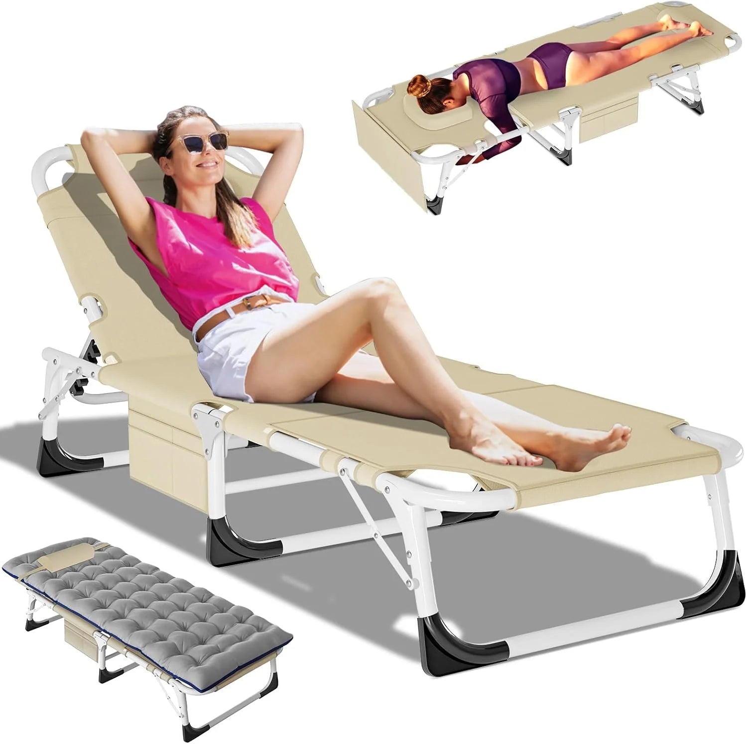 DoCred Heavy Duty Chaise Lounge Chair, Adjustable 5-Position Folding Chaise Lounge Chairs for Outside bifanuoyard - Image 5