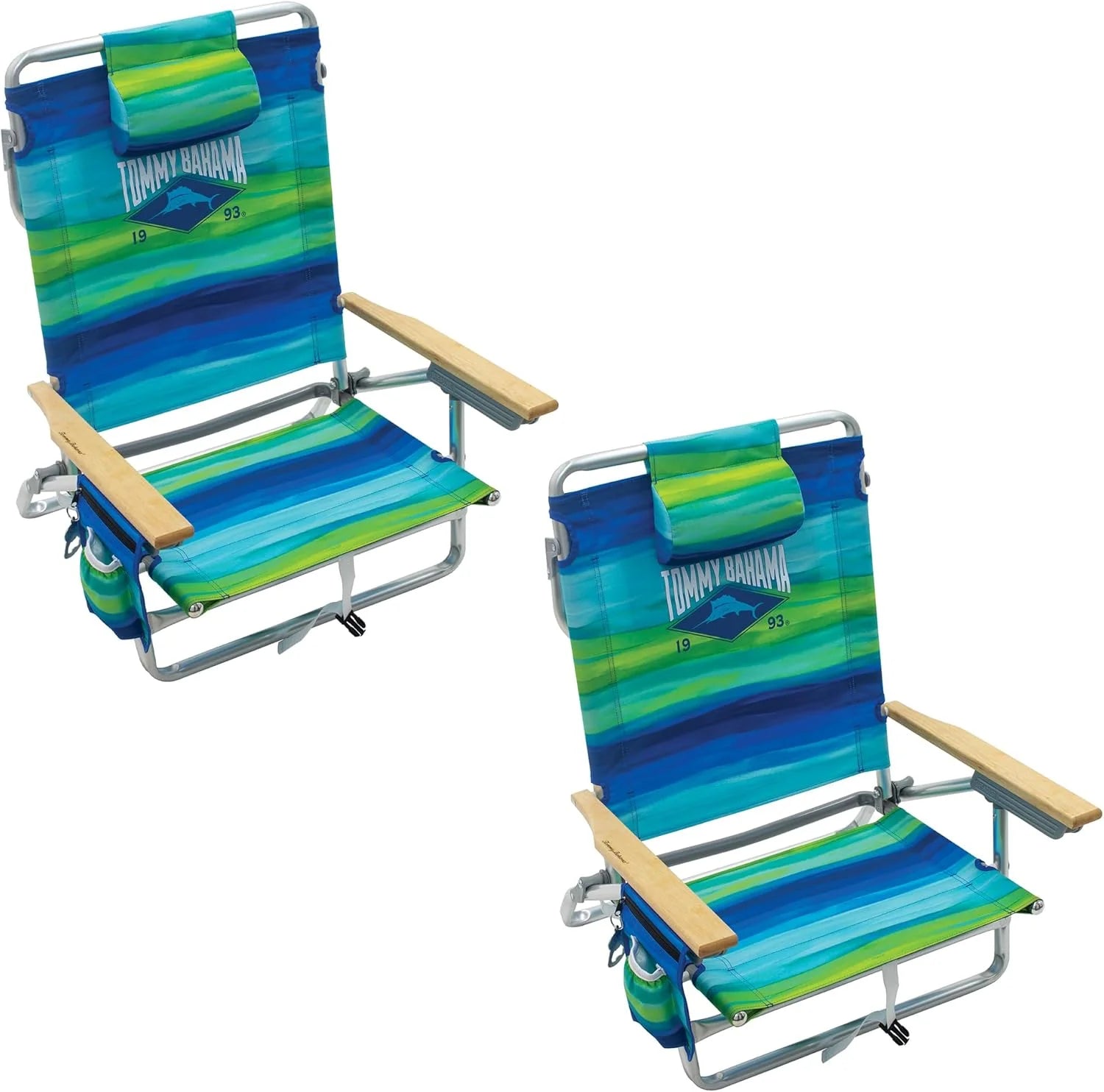 New Arrivals Bahama 5-Position Classic Lay Flat Folding Backpack Beach Chair, Aluminum, Red, White - Image 3