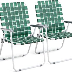 New Arrivals Patio Lawn Webbed Folding Chairs Set of 2, Outdoor Beach Portable Lawn Chair Camping Chair Beach Chair for Yard