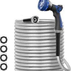Alternative view of New Arrivals 100ft 304 Stainless Steel Garden Hose Metal, Heavy Duty Water Pipe with Nozzles for Yard