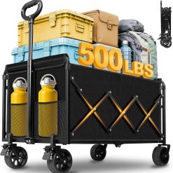 Wagons Cart Foldable, 280 lbs Collapsible Wagon with Wheels for Camping