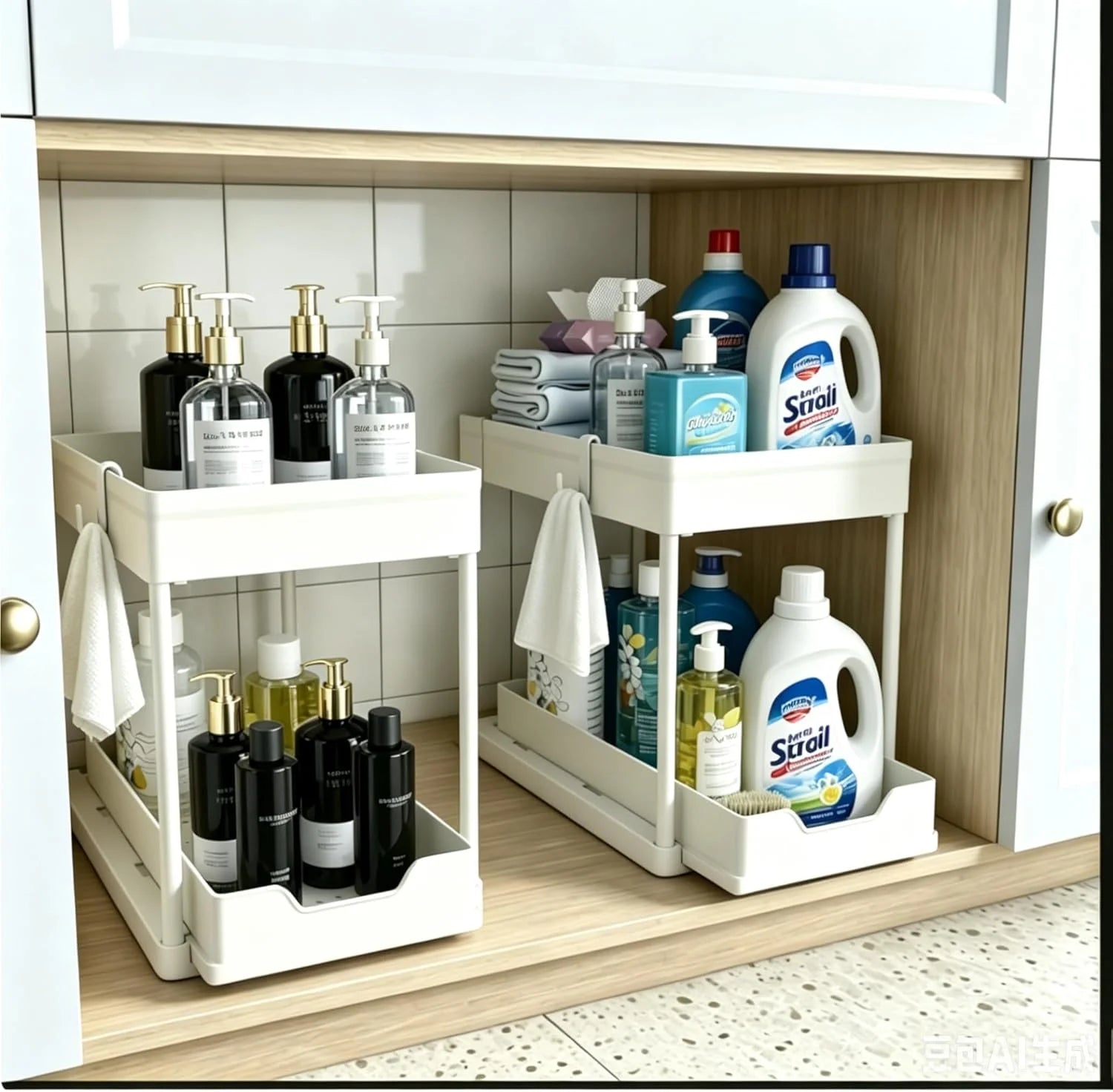 New Arrivals Sink Organizer 2 Pack, Bathroom Cabinet Organizer, 2 Tier Sliding Cabinet Basket Organizer Drawer, Baskets