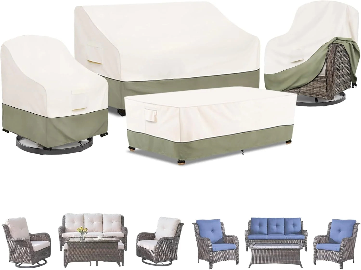 Bitubi Outdoor Waterproof Patio Furniture Covers 4-Piece Set for Swivel Rocker Chairs, Patio 3-Seater Sofa 76in - Image 3