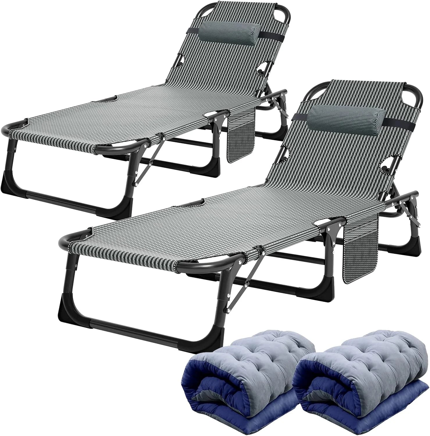 New Arrivals Heavy Duty Tanning Chair, Outdoor 5-Position Folding Chaise Lounge Chair with Pad, Portable Beach Lounge Chair - Image 15