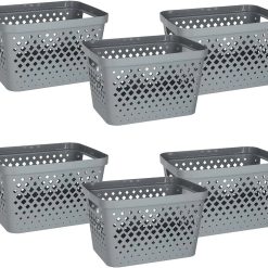 Plastic Baskets for Organizing, Set of 6, Pantry Storage for Under Counter, Linen Closet, and Bathroom, Nesting bifanuoyard