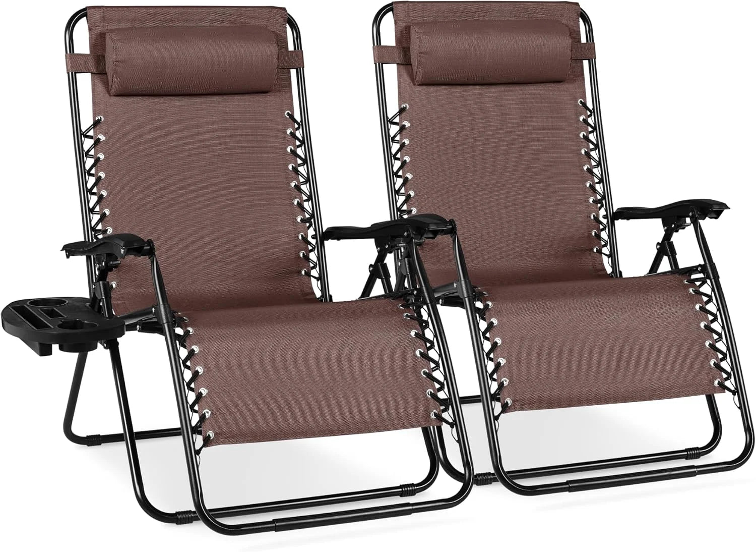 New Arrivals Choice Products Set of 2 Adjustable Steel Mesh Zero Gravity Lounge Chair Recliners w/Pillows and Cup Holder Trays - Image 46