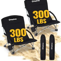 KingCamp Low Beach Chairs 2 Pack, Folding Portable Chair for Adults lightweight Extra Wide Ergonomic High Back Seat bifanuoyard