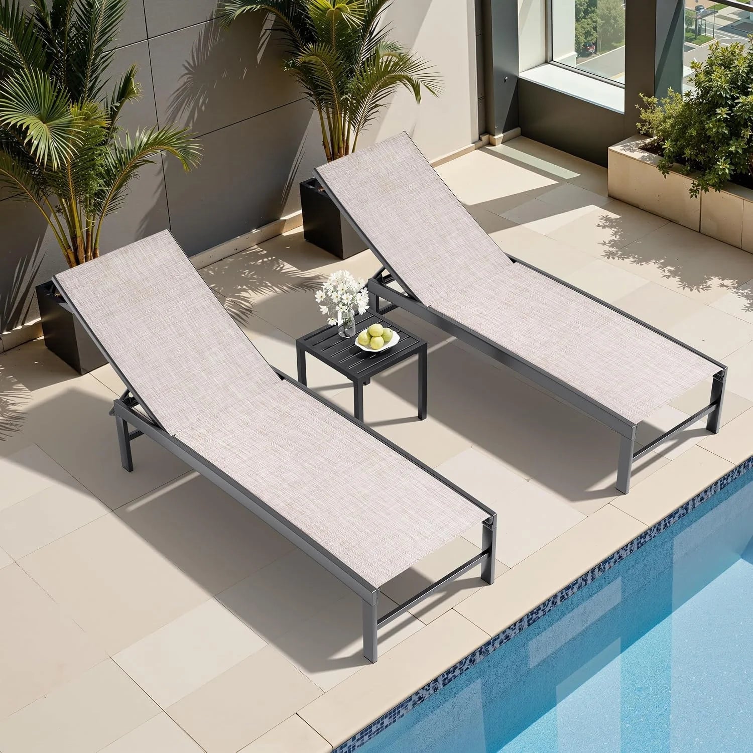 New Arrivals Products Lounge Chair Outdoor Set of 2, Metal Pool Chaise Lounge Chairs, Adjustable Five-Position Tanning - Image 13