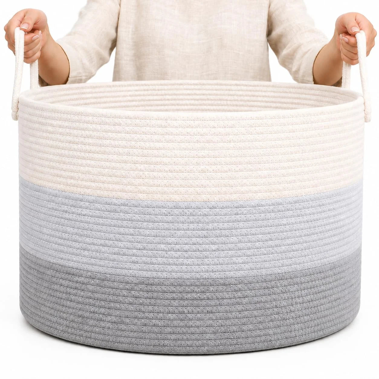 OrganiHaus Round Toy Basket & Blanket Basket, Cotton Rope 20×13, Full Honey, Round Cotton Rope Basket, 20×13 bifanuoyard - Image 4