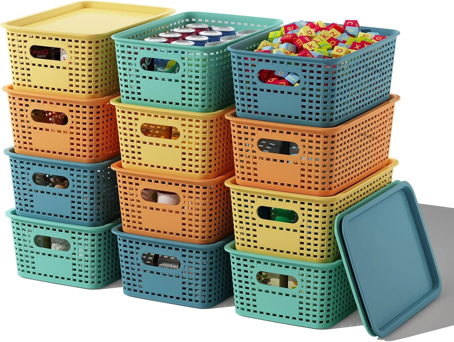 Storage Basket with Lids 10 Pack Stackable Storage Bins Containers with Lid, Decorative Storage Boxes - Image 2
